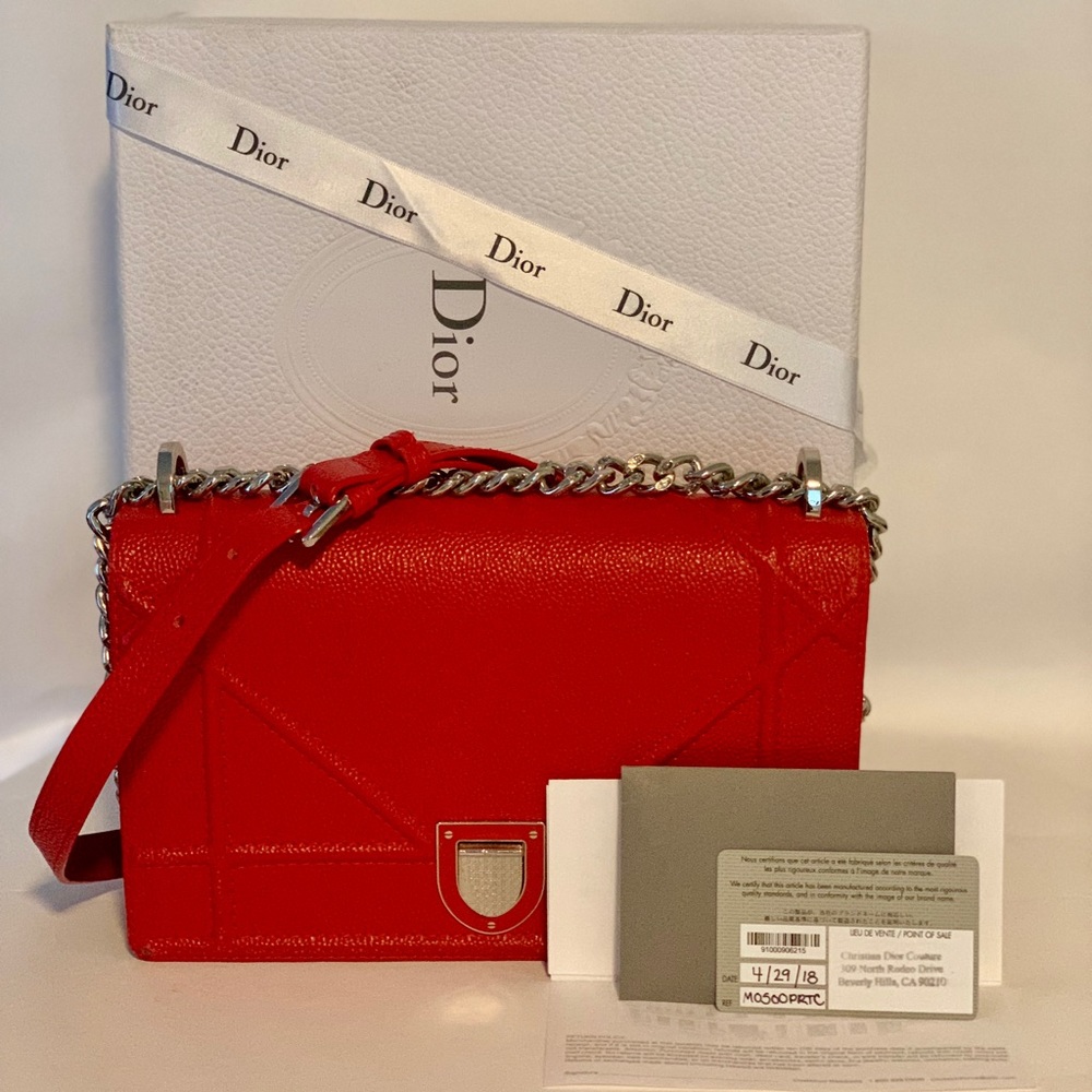 Christian Dior Diorama Red Calfskin Leather  Bag